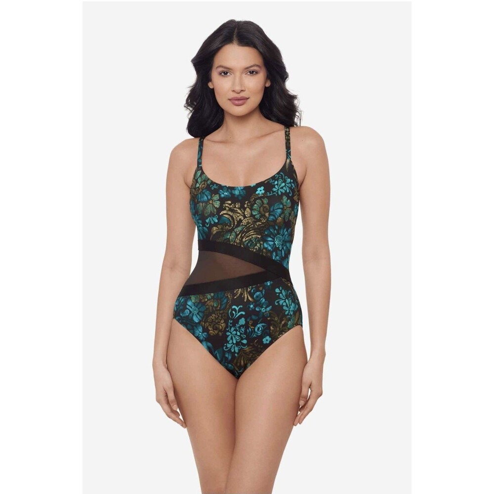 Miraclesuit‎ Sz 16 Flor De Mare Lyra Tummy Control One Piece Swimsuit Black Teal